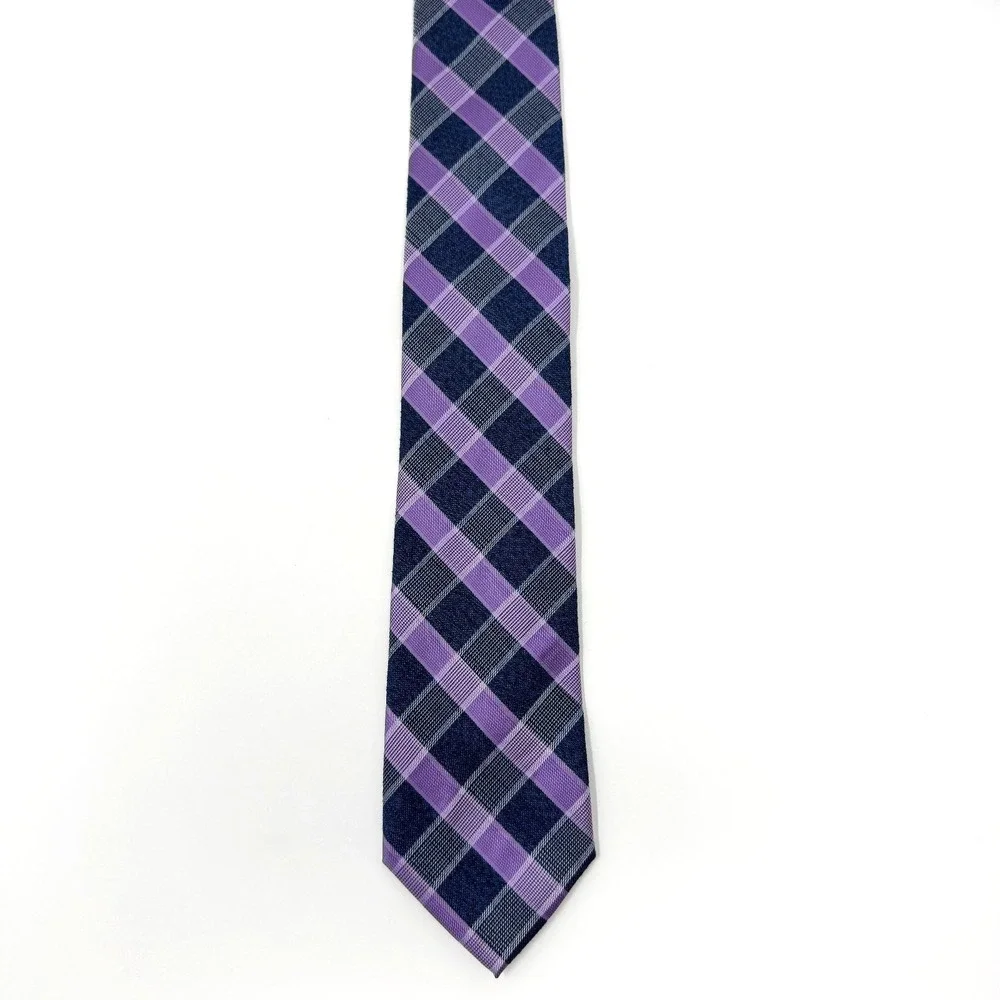 Michael Kors Plaid Silk Tie Purple‎ Blue Gray Classic Mens 57.5x3